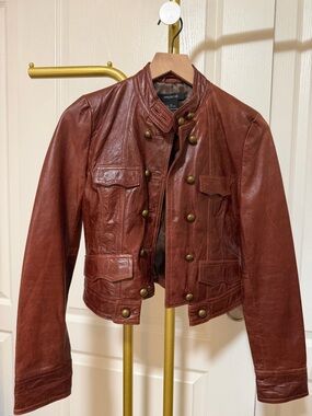 Arden B Brown Leather Double-Breasted Jacket